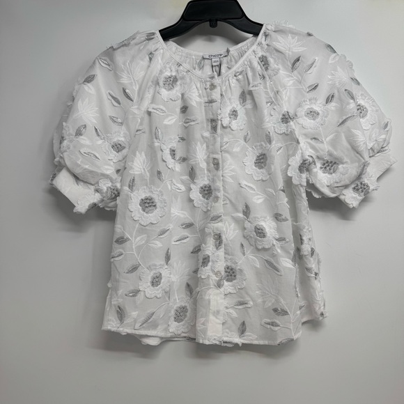 NWT Chico's Applique Blouse Top Size 0(US 4 )White Embroidered Floral  Boho - Picture 5 of 15